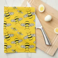 Cute Cartoon Bees in a Beehive Yellow Kitchen Towel