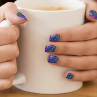 Purple, Green and Black Marble Abstract Minx Nail Art