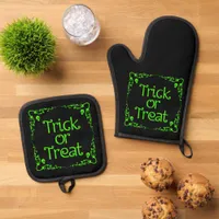 Halloween Slime Green Trick or Treat  Oven Mitt & Pot Holder Set