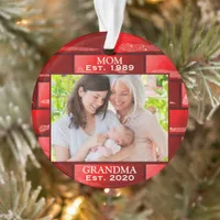 Photo Red Glitter New Grandma Est. Year Christmas Ornament