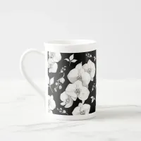 Watercolor White Orchid on Black | Bone China Mug