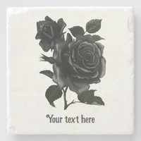 Vintage Gothic Black Roses Personalised Stone Coaster