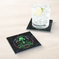 Alien Playing Video Games with Star Background Glass Coaster