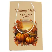 Autumn Fall Season's Pumpkin and Landscape Motif  Medium Gift Bag