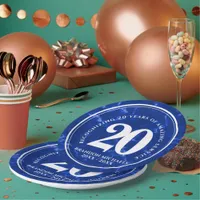 Elegant Blue Marble 20 Years Work Anniversary Paper Plates