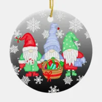 Cute whimsical Festive Christmas Gnomes Ceramic Ornament