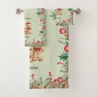 Cute Gingerbread Cookie Family Christmas Bath Towel Set