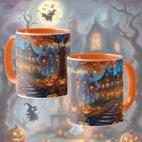 Spooky villa in the forest, pumpkins, Halloween Mug