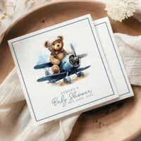 Teddy Bear Airplane Watercolor Boy Baby Shower Napkins