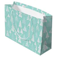 Teal Christmas Tree Pattern#6 ID1009 Large Gift Bag