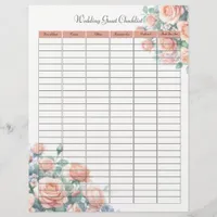 Wedding Bridal Guest List Page for Wedding Planner