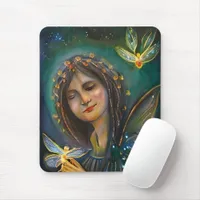 Ethereal Fairy Girl and Golden Butterfly Mouse Pad