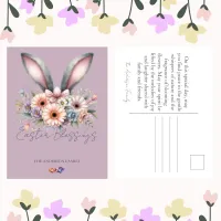 Easter Purple Floral Bunny Rabbit Ears Family Name Holiday Postcard