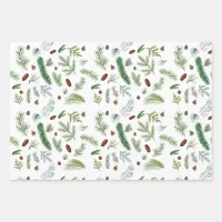 Rustic Evergreen Pine Tree Watercolor Christmas Wrapping Paper Sheets