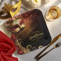 Masquerade Sweet 16 Red Gold ID1032 Paper Plates