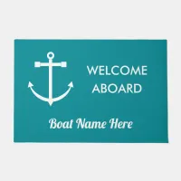 Nautical Turquoise Anchor Welcome Aboard Boat Name Doormat