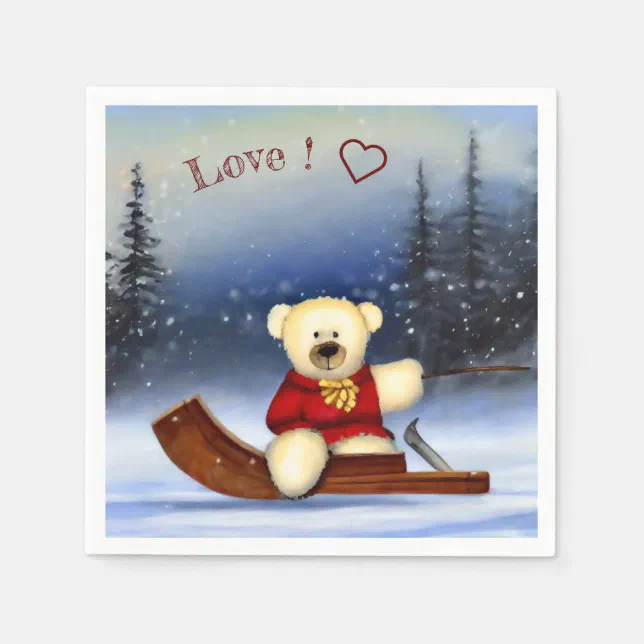 Bear on a sledge in the snow napkins