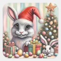 Funny Misfit Easter Christmas Rabbits Square Sticker