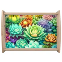 Colorful Succulents Collage Serving Tray