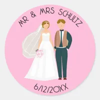 Personalized Mr and Mrs Bride and Groom  Classic Round Sticker