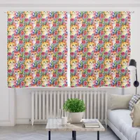 Whimsical Watercolor Flowers and Cats Colorful Blackout Curtains