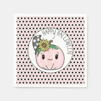 Happy Halloween | Pink Pumpkin and Polka Dots  Napkins