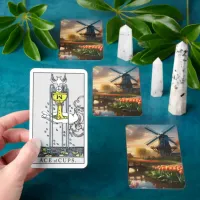 Windmill in Dutch Countryside by River with Tulips Tarot Cards