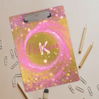 Trendy Stylish Sparkly Pink and Gold Glitter Foil  Clipboard