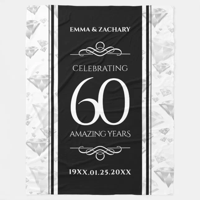 Elegant 60th Diamond Wedding Anniversary Fleece Blanket