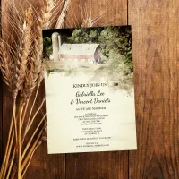 Red Barn Country Farm Wedding Watercolor Invitation