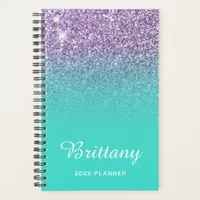 Light Purple Turquoise Glitter Ombre Personalized Planner