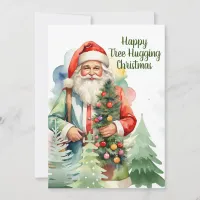 Tree Hugging Santa Flat Holiday Card