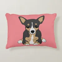 Chihuahuas: Cute Tri-Color Chihuahua Rose Accent Pillow