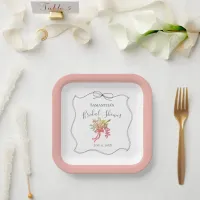 Simple Flowers Hand Drawn Bow Pink Bridal Shower Paper Plates