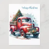 Old-Fashioned Christmas Vintage Red Truck Postcard