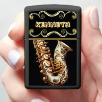 Unique White Gold Saxophone with Dragon Artwork Zippo Lighter