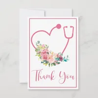 Pink Floral Stethoscope Heart Thank You