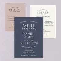 Simple Clean Minimal Navy Ecru Wedding Invitation