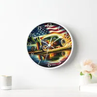 Hot rod racing by the lake with vintage flair clock