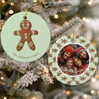 Gingerbread Man Mint Polka Dot Christmas Photo Ceramic Ornament