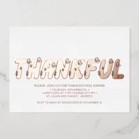 Modern Thankful Rose Gold Red Thanksgiving Dinner Foil Invitation