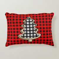 Buffalo Plaid, Red Gingham Christmas Trees  Accent Pillow