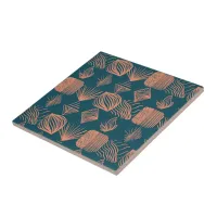 Bold Caribbean Tribal Mudcloth: Teal, Coral Throw Ceramic Tile