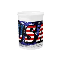USA Text American Flag Beverage Pitcher