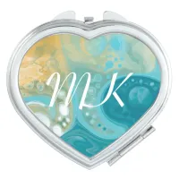 Ocean Blue Waves and Sandy Brown Fluid Art Initial Compact Mirror