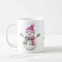 Cute Snowman in Purple Pink and Green Coffee Mug