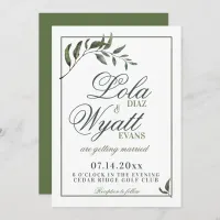 Fern Green Willow Branch Elegant Wedding Invitation