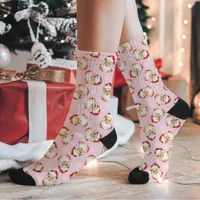 Vintage Retro Santa Claus Pink Christmas Pattern Socks