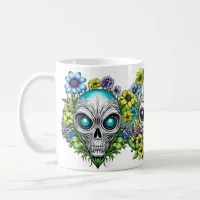 Extraterrestrial Alien Skulls and Flowers  Coffee Mug