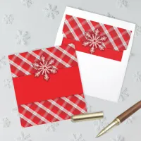 Snowflake on Red Retro Vintage Christmas Plaid  Envelope Liner